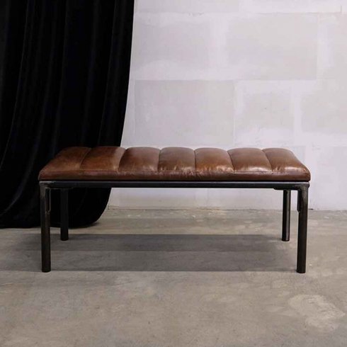 Benk i jern og lær, 120 cm, Trademark Living