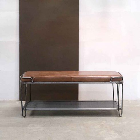 Jernbenk med skinnsete, 118 cm, Trademark Living