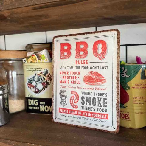 Metallskilt «BBQ Rules», 15 x 20 cm