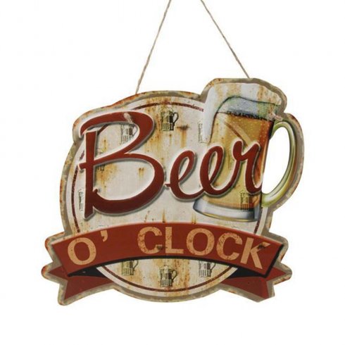 Plateskilt «Beer O' Clock» med oppheng, 26 x 29 cm