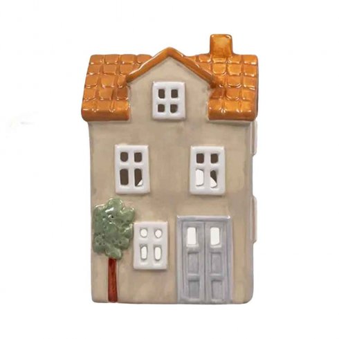 Beige keramikkbeholder til telys, 11,7 cm