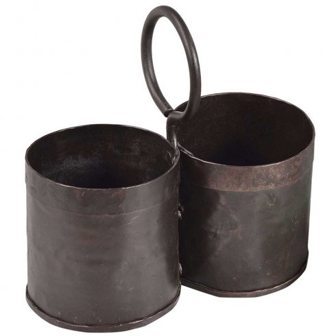Dobbel bøtte i jern med patina