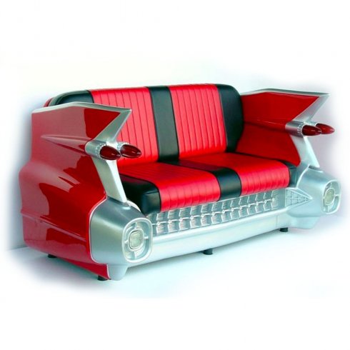 Cadillac-bilsofa – rød med svarte detaljer