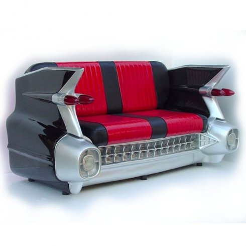 Cadillac-bilsofa – Svart med røde detaljer