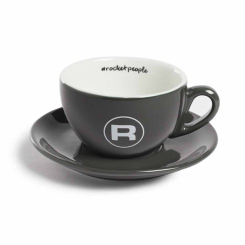 Cappuccino-kopp, grå, Rocket People, bred, 6-pakning med fat