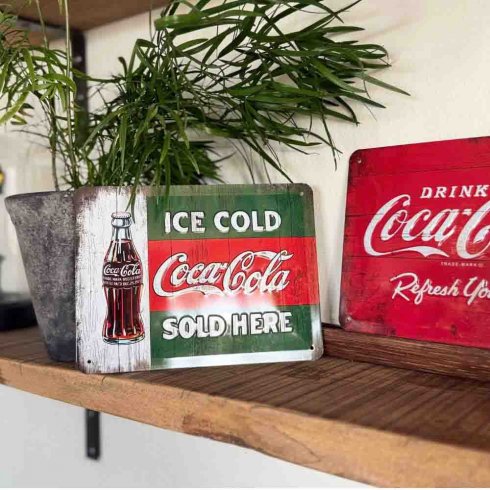 Plateskilt med «Coca-Cola Ice Cold Bottle», 15 x 20 cm