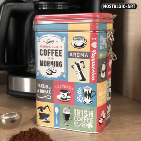 Kaffeboks «coffee in the morning» med trykknapp