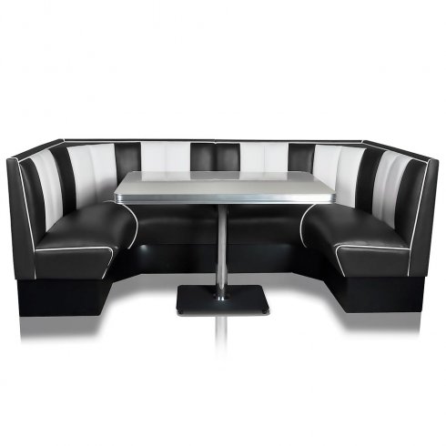 Dobbel hjørnebooth, komplett med bord 240/120 cm
