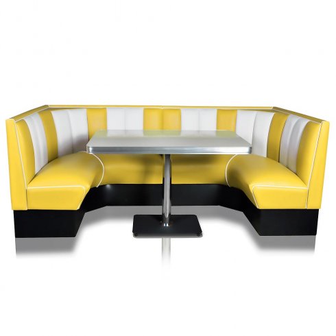 Dobbel hjørnebooth, komplett med bord 240/120 cm