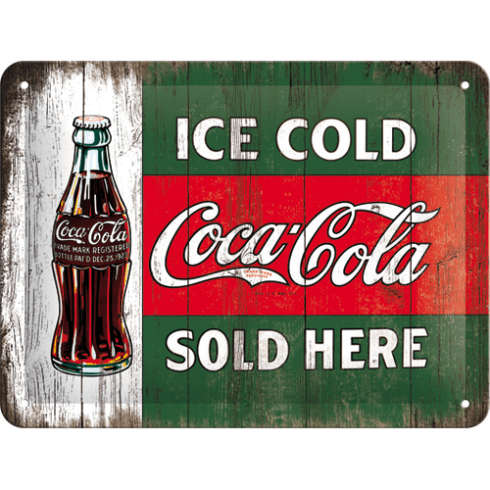 Plateskilt med «Coca-Cola Ice Cold Bottle», 15 x 20 cm