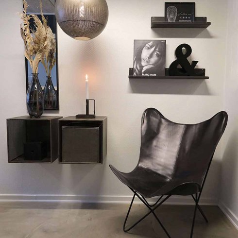 Bohemian-lenestol i kraftig svart skinn fra Trademark Living