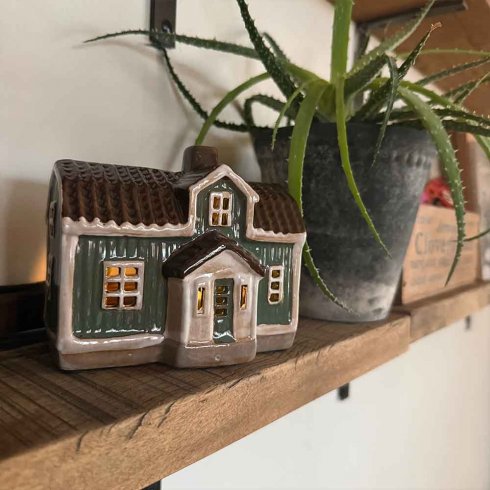 Keramikkbeholder «Svenskt Grönt» til telys, 11 cm