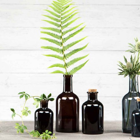 Glassflaske med kork, mørkebrun, 250 ml