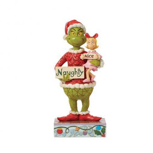 Grinchen med Cindy og «naughty/nice»-skilt – Jim Shore