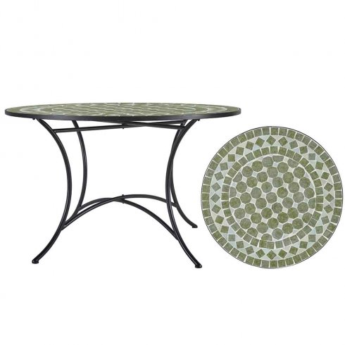 Utebord Venice med keramiske fliser, Ø 100 cm, grønt