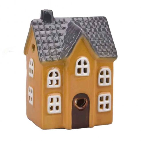 Keramikkbeholder, gul, til telys, 15 cm