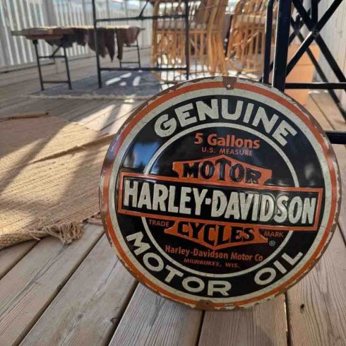 Rund metallskilt med Harley Davidson-motiv, Ø 35 cm