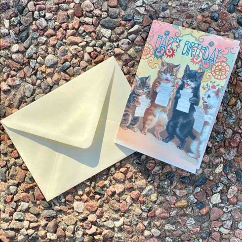Dobbel bursdagskort «Happy Birthday Cats»