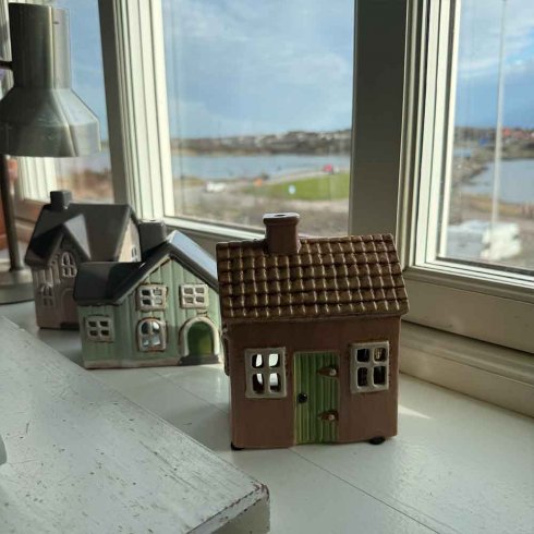Keramikkbeholder, blå/grå, til telys, 12 cm