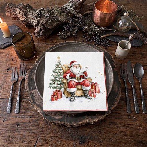 Juleservietter med nisse og ønskeliste