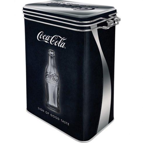 Svart Coca-Cola-boks med trykklokk