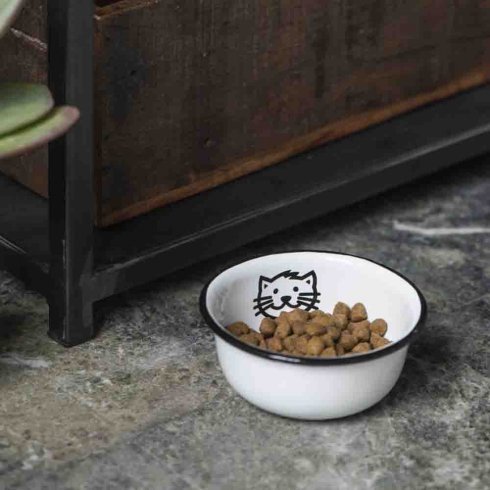 Kattematskål Mini, hvit emalje