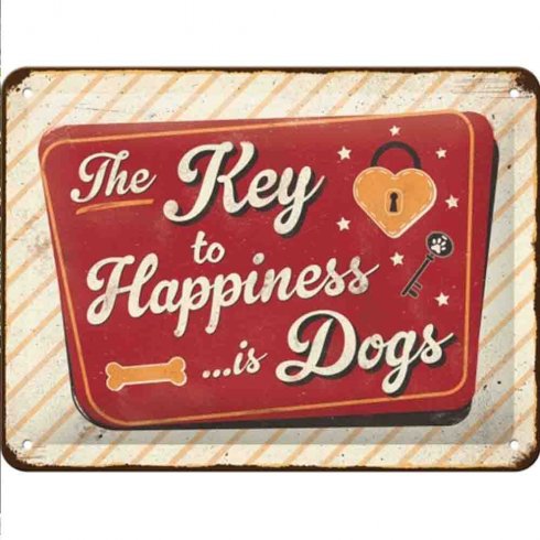 Metallskilt «Happiness is dogs», 15 x 20 cm