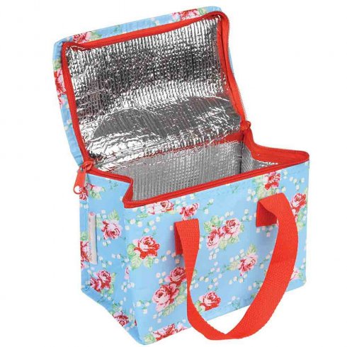 Kjølebag / matpakkebag, blå med roser