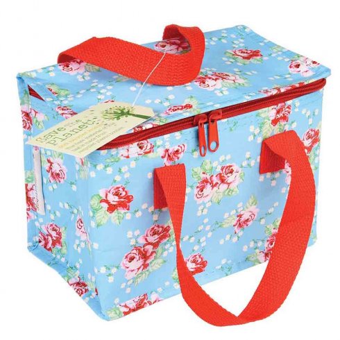 Kjølebag / matpakkebag, blå med roser