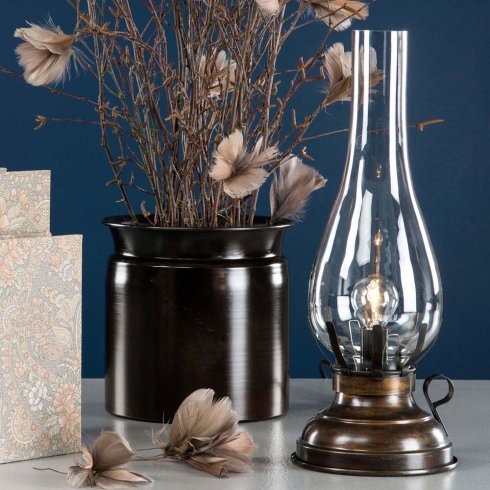 Lampe, elektrisk, antikkbrun