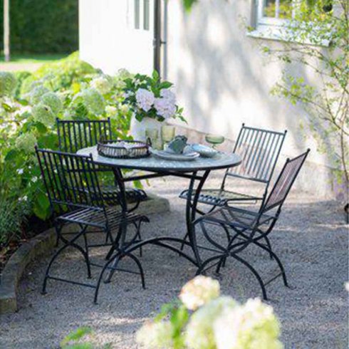 Utebord Venice med keramiske fliser, Ø 70 cm, grønn