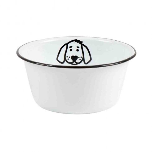 Hundematskål, liten, hvit emalje
