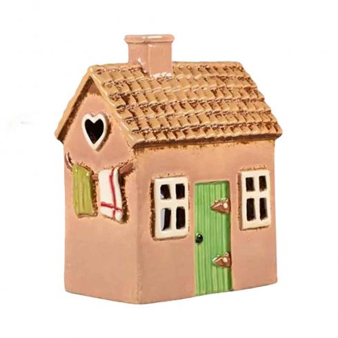 Keramikkhus «Rosa» med holder til stearinlys, 14 cm
