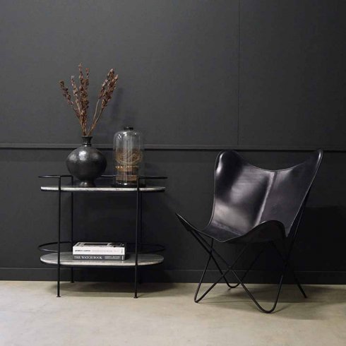 Bohemian-lenestol i kraftig svart skinn fra Trademark Living