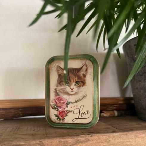 Liten blikkboks «With love» Katt