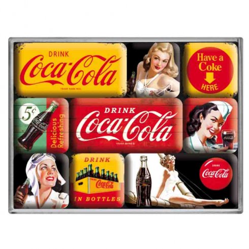 Magnetsett «Yellow Coca-Cola» – 9 små magneter