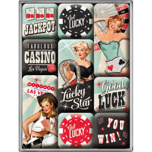 Magnetsett «Retro Get Lucky» – 9 små magneter