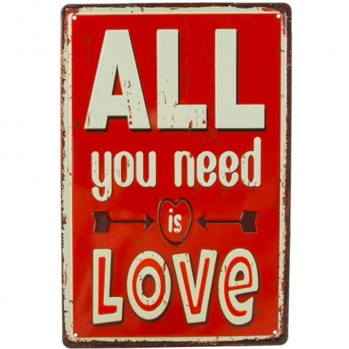 Metallskilt «All you need is Love», 20 x 30 cm