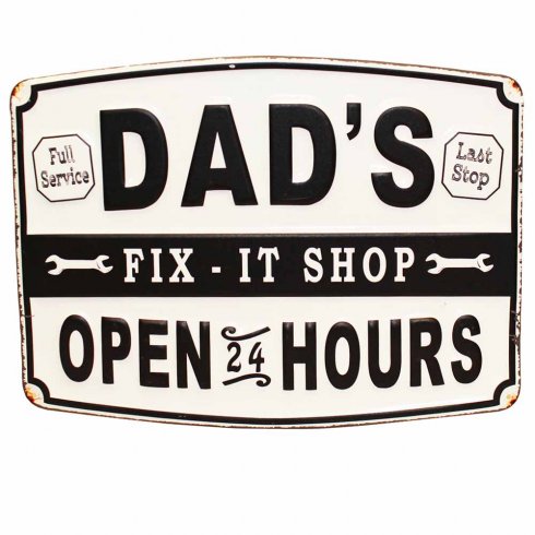 Metallskilt «Dad’s Fix it shop» 30 x 40 cm