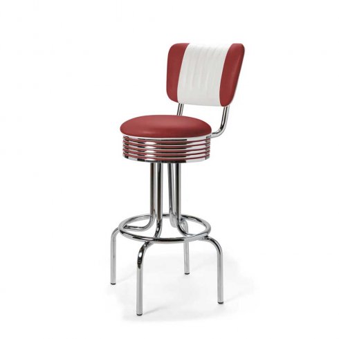 Diner barstol retro med rygg mörkröd