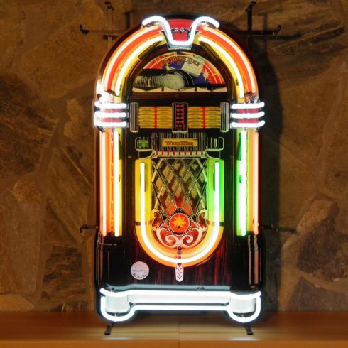 Neonskilt «Jukebox» med bakgrunn