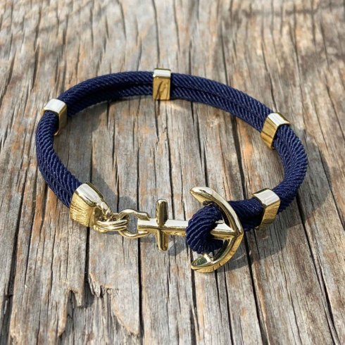 Marint armbånd – New Haven, mørkeblått, gullbelagt, 20,3 cm