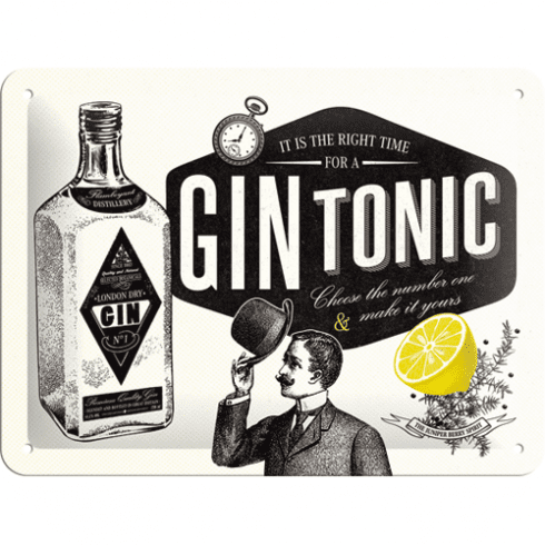 Metallskilt «Gin & tonic», 15 x 20 cm