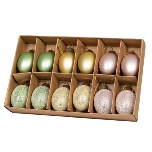 Påskeegg i glass med anheng, Pastell, 12-pakning