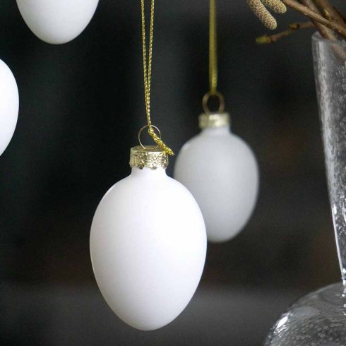 Påskeegg i glass, hvite, 6,5 cm, 6-pakning