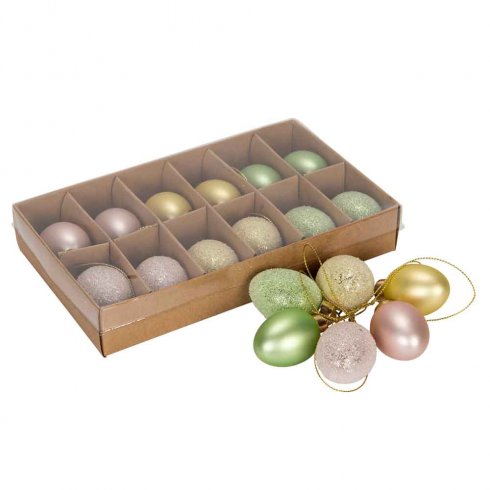 Påskeegg i glass med anheng, Pastell, 12-pakning