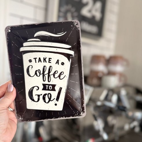 Metallskilt «Coffee to go», 15 x 20 cm