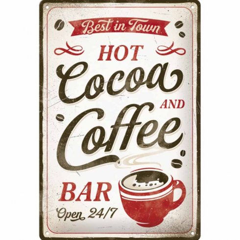 Plakatskilt med «Hot Cocoa and Coffee», 20 x 30 cm