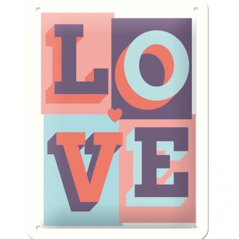 Metallskilt med teksten «LOVE», 15 x 20 cm