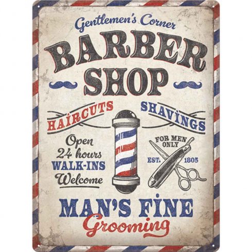Barbershop-metallskilt 30 x 40 cm